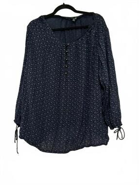 Lucky Brand women's navy floral peasant boho hippie blouse sz 3X #1533